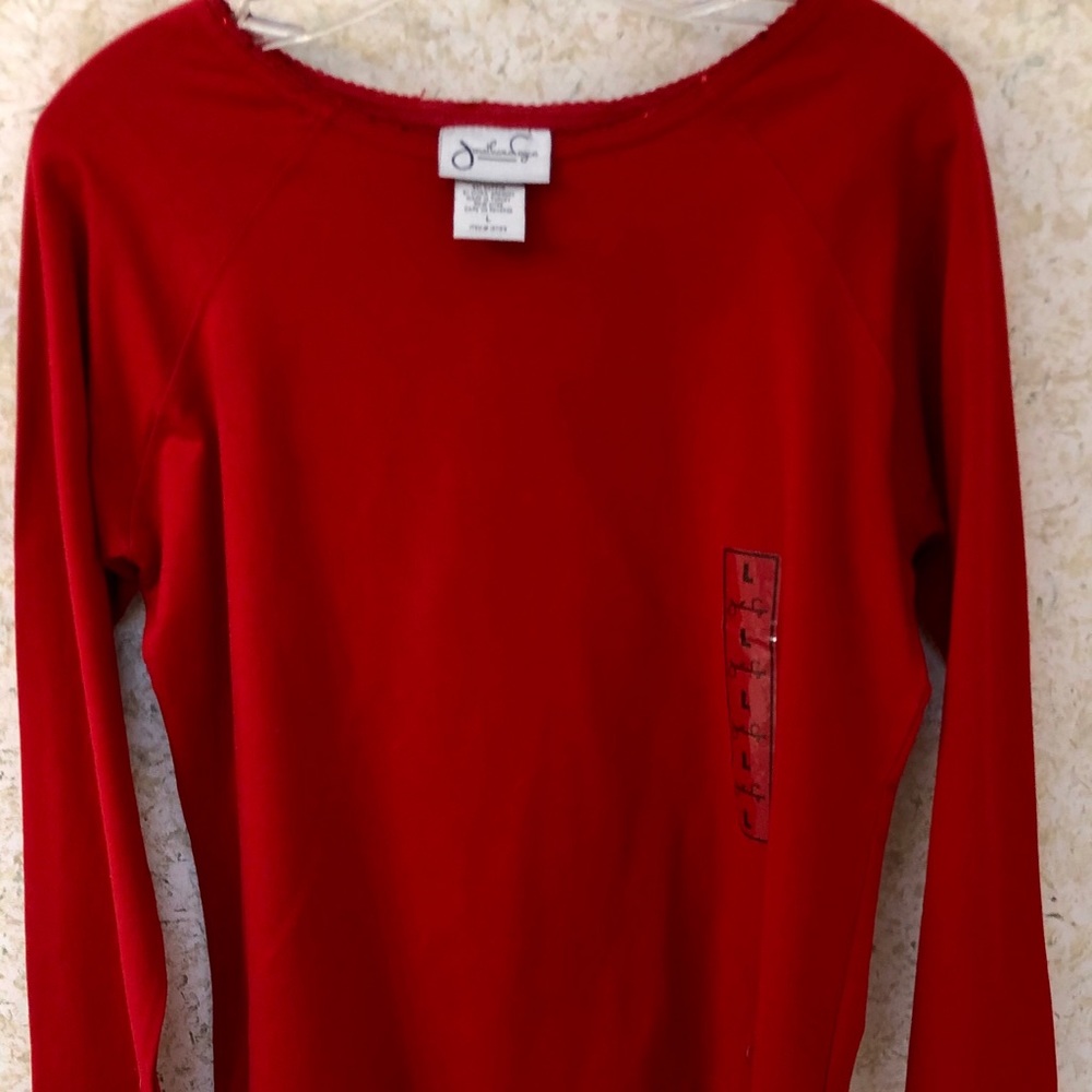 Jonathan Logan Size L Red Long Sleeves Top Jewels